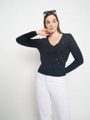 Madame Embellished Black Crop Sweater