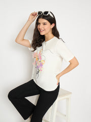 Madame Graphic Print White Cotton T-Shirt