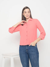 Madame Solid Cuff Sleeve Coral Shirt