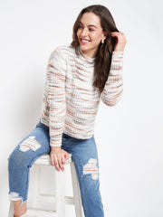 Madame Abstract Knit White Sweater For Women