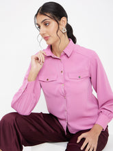 Madame Polo Neck Solid Pink Shirt