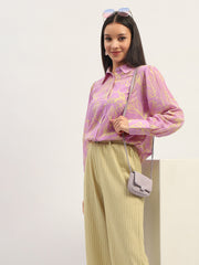 Madame Floral Print Bishop Sleeve Lilac Shirt