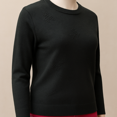 Black Textured Knit Round Neck Sweater