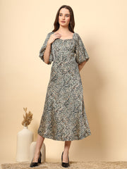 Bottle Green Animal Print Fabric Dress