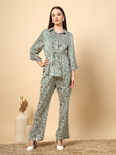 Gipsy Chic Green Co-Ord Set With Printed Fabric, Shine Button Details, And Front Knot