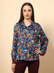 Navy Blue Printed Shirt.