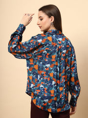 Navy Blue Printed Shirt.