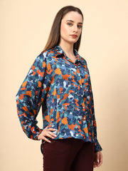 Navy Blue Printed Shirt.