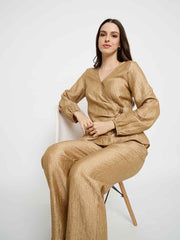 Madame Tie Knot Top And Straight Bottoms Golden Yellow Co-Ord Set