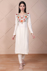 Off-White Embroidered Straight Acrylic Kurta