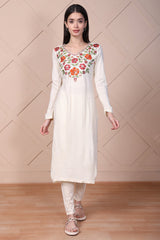 Off-White Embroidered Straight Acrylic Kurta