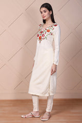 Off-White Embroidered Straight Acrylic Kurta