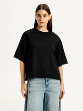 Women'S Embroidered Black Relaxed Fit T-Shirt
