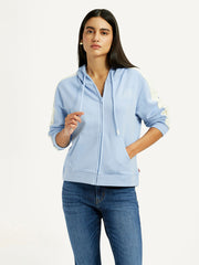 Women'S Striped Light Blue Hooded Sweatshirt