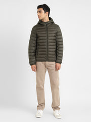 Men'S Solid Green Quilted Jacket