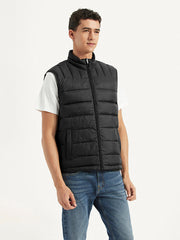 Men'S Quilted Black Collar Neck Jacket