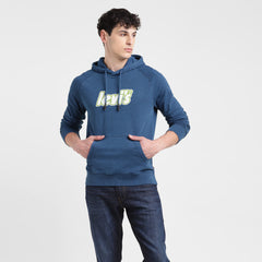Men'S Solid Blue Hooded Sweatshirt