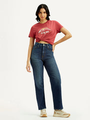 Women'S Dark Indigo Ribcage Straight Fit High Rise Jeans