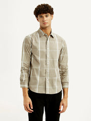 Men'S Checkered Beige Slim Fit Shirt