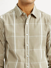 Men'S Checkered Beige Slim Fit Shirt