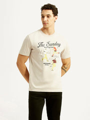 Levi's men's off-white crew neck t-shirt with graphic print, short-sleeve design, casual style, front view.