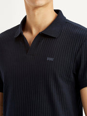 Men'S Textured Black Slim Fit Polo T-Shirt