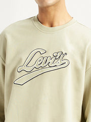 Men'S Brand Logo Beige Crew Neck Sweatshirt