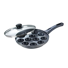 Prestige Non-Stick 12 Pits Paniyarakkal 24cm with Glass Lid | Appe Patra | Appe Maker | Omega Select Plus | PFOA Free | Metal Spoon Friendly | Sturdy Handle | 1Y Warranty | ISI Certified