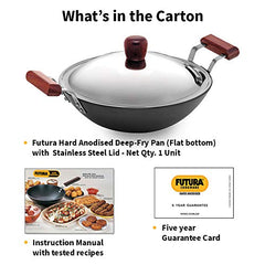 Hawkins Futura 2.5 Litre Deep Fry Pan, Hard Anodised Kadai with Stainless Steel Lid, Flat Bottom Kadhai, Black (AD25S)