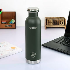 Cello Duro Tuff Steel Series Mac Flask, 900ml, Green | Hot and Cold Stainless Steel Water Bottle | Durable DTP Coating |Vacuum Insulated Bottle for Travel, Home, Office, School