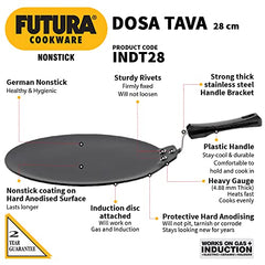 Hawkins Futura 28 cm Dosa Tava, Non Stick Dosa Tawa, Induction Dosa Tawa, Black (INDT28)