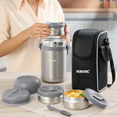 Borosil - Hot-N-Fresh Stainless Steel Insulated Lunch Box, Set of 3 (1pcs 350 ml + 2pcs 420 ml), Grey
