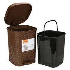 Jaypee Plus Dispose all Square Dustbin with Removable Plastic Bucket | Garbage Bin Trash Can Pedal Waste Bin |Square Shape Dustbin For Home, Kitchen, Bathroom & Office, 7 Litre, Brown