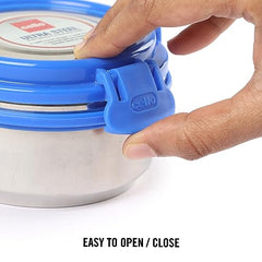 CELLO MF Ultra Lunch Box Set of 2, 640ml, Blue | Lunch Boxes with 4-Sided Click Lock | Tiffin Box with Jacket and Steel Fork & Spoon | Healthy and Portable Meals for Office, School, Outdoor