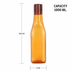 Varmora Aqua Flora - Transparent Water Bottle - 1 litre - BPA-Free & Food Grade Plastic - Pack Of 4 - Multi-Color - Brown-Grey-Blue-Green