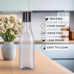 Varmora Aqua Flora - Transparent Water Bottle - 1 litre - BPA-Free & Food Grade Plastic - Pack Of 4 - Multi-Color - Brown-Grey-Blue-Green