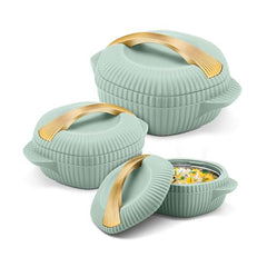MILTON plastic Oyster Jr. Gift Set PU Insulated Casserole, Set of 3 (455 ml, 860 ml, 1275 ml), Light Green, BPA Free, Food Grade, Hot and Cold, Easy to Carry, Easy to Store, Chapati, Roti, Curd Maker