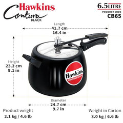 Hawkins 6.5 Litre Contura Black Pressure Cooker, Hard Anodised Inner Lid Cooker, Handi Cooker, Black (CB65) 6.5 Liter