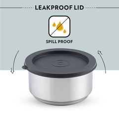 Borosil Carry Fresh Stainless Steel Lunchbox | 2 pc Round Container Set (280ml Each) | Tiffin for Office, School & College with Food Grade Steel | Leakproof & Dishwasher Safe | 1 Year Warranty