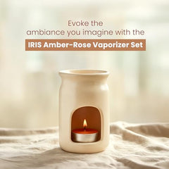 IRIS - Home Fragrance - Amber Rose Vaporizer Set with Two Tea Light Candles - Amber Rose Scent - Chemical Free - Fine Living Fragrance ? Room-Freshener - Made in India - 12.3 cm x 6.6 cm x 15.3 cm