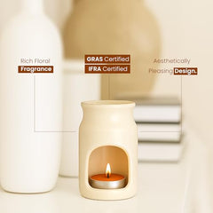 IRIS - Home Fragrance - Amber Rose Vaporizer Set with Two Tea Light Candles - Amber Rose Scent - Chemical Free - Fine Living Fragrance ? Room-Freshener - Made in India - 12.3 cm x 6.6 cm x 15.3 cm