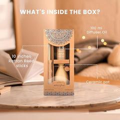 IRIS Amogha Reed Diffuser | 100ml Fragrance Oil + 8N Reed Sticks | Long-Lasting Aromatherapy Diffuser for Home & Office | Smoke-Free, Flame-Free Air Freshener | Ideal for Gifting (Lavender Khus)