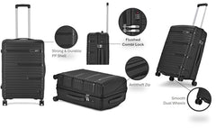 VIP Matrix Hard Shell Trolley Luggage, Wheels, PP Material with Flushed Combi Lock, Anti-Theft Zip