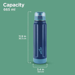 Milton Taurus 900 Steel Thermoware, Inner Stainless Steel, PU Insulated, Leak Proof Water Bottle for School Kids, Office, Gym, Easy to Carry Handle, 665 ml, Dark Blue