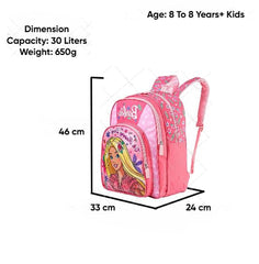 STRIDERS Barbie School Backpack for Kids Stylish, Lightweight Pink Backpack with Padded Comfortable Straps & Fun Graphic Design Ideal for School & Travel Age 6 Years 16 inches