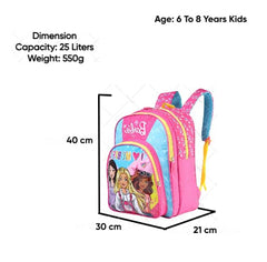STRIDERS Barbie School Bag for Kids Stylish, Lightweight Backpack with Padded Comfortable Straps & Spacious Compartments Perfect for School & Travel Ideal for Age 6 Years 16 inches