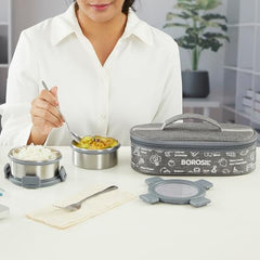 Borosil Household Lunch Box Steel S/2 Slate