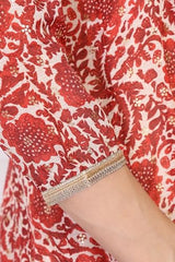 W for Woman Red Floral Print Zari Embroidered Anarkali Kurta with Palazzo and Dupatta Set