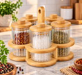 Lyte Club Premium Glass Spice Storage Set – 5 Jars with Wooden Rack