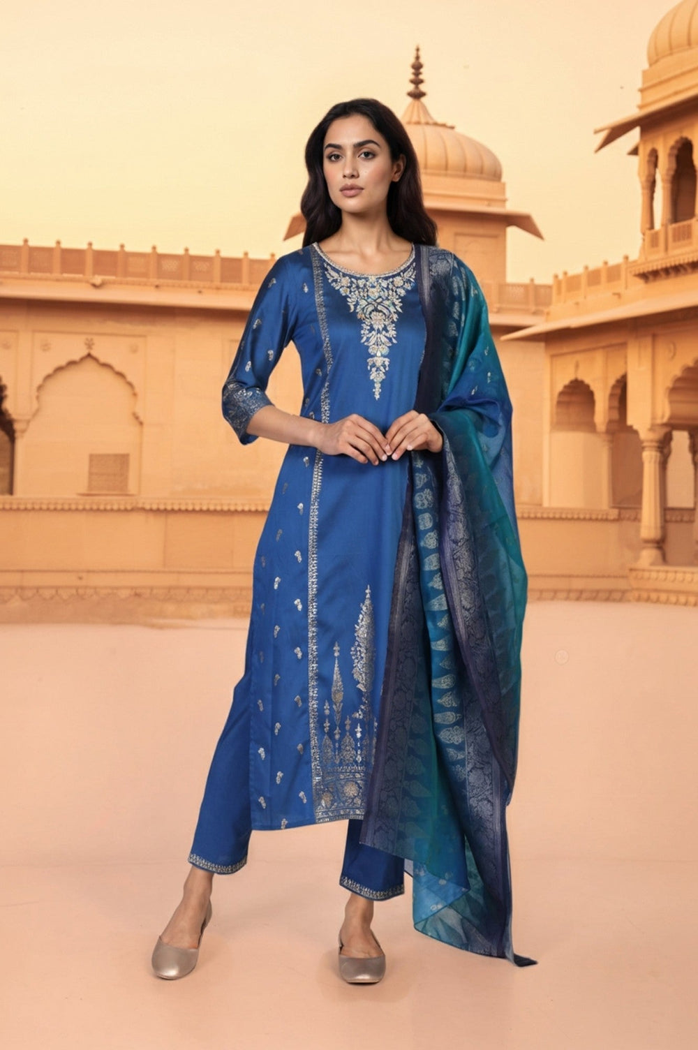 Aurelia ladies' western kurti 3pcs set featuring a stylish design in vibrant colors and intricate patterns.